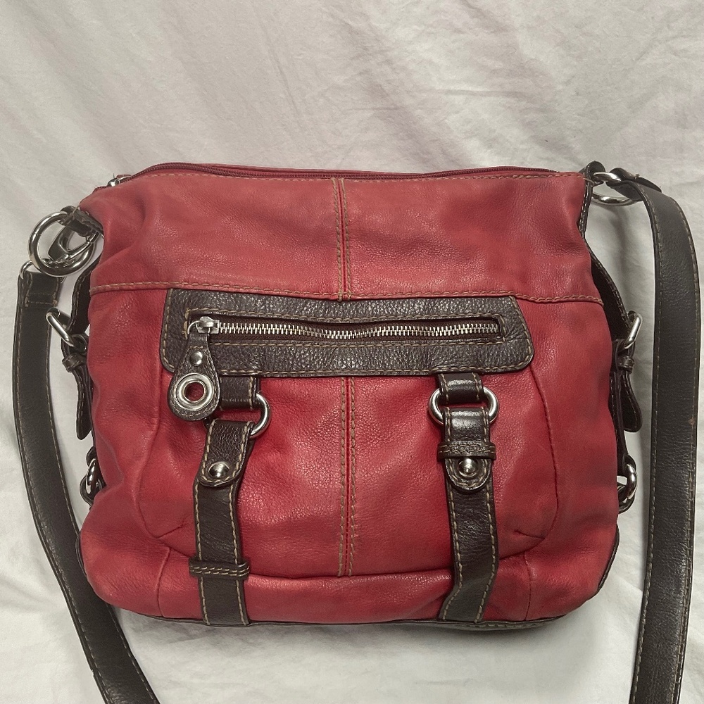 Red and Brown Leather Crossbody by Danier